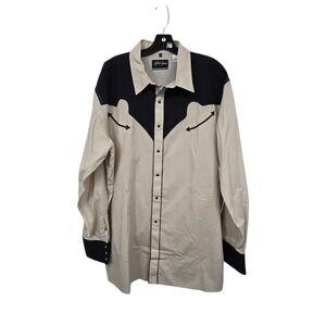 Vintage Y2K White Horse Western Pearl Snap Shirt Men's XXL Black Cream Rodeo
